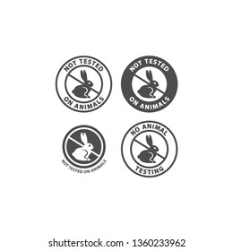 Not tested on animals and no animal testing vector sign. Not tested on animals circle symbol with rabbit. Black isolated no animal testing sign for cosmetics.