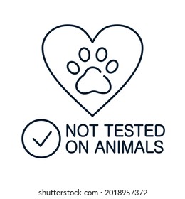 Not tested on animals. Pet welfare concept. Vector icon isolated on white background.