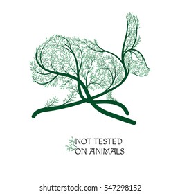  not tested on animals running hare rabbit stylized green bushes for use as logos on cards, in printing, posters, invitations, web design and other purposes.