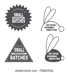 Not Tested On Animals Sign. Animal Cruelty Free Icon. Product Not Tested On Animals Symbol. Sticker, Logo, Stamp, Icon. Vector Illustration. Produced In Small Bacthes Icon