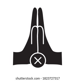 no tocar el símbolo de las manos, manos con icono cruzado sobre fondo blanco, estilo de silueta, ilustración vectorial