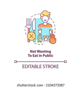 Not wanting to eat in public concept icon. Anxiety during dining conversation abstract idea thin line illustration. Isolated outline drawing. Editable stroke. Roboto-Medium, Myriad Pro-Bold fonts used