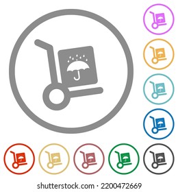 Not waterproof parcel delivery solid flat color icons in round outlines on white background