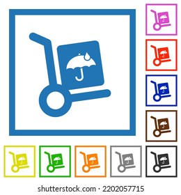 Not waterproof parcel delivery solid flat color icons in square frames on white background
