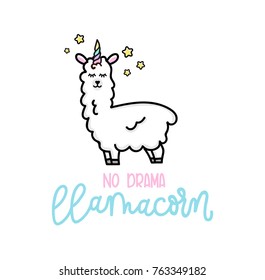 I'm not weird i'm a unicorn inspirational poster with llama and stars. Hand drawn cute poster with lettering on pink background. vector illustration.