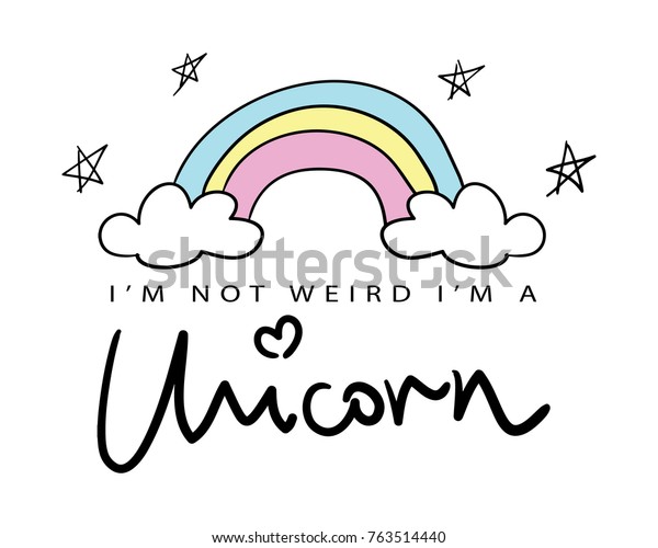 私はユニコーンのタイポグラフィーで かわいい虹の絵 ベクターイラストデザイン テキスタイルグラフィックtシャツプリントです のベクター画像素材 ロイヤリティフリー
