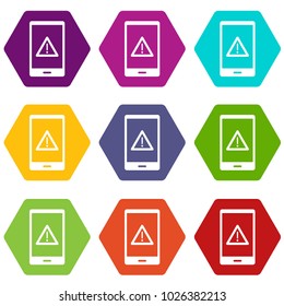 Not working phone icon set many color hexahedron isolated on white vector illustration