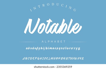 Notable Lettering font isolated on black background. Texture alphabet in street art and graffiti style. Grunge and dirty effect.  Vector brush letters.
