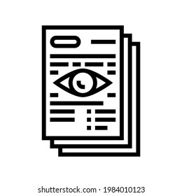 Notardokumentlesesymbol, Vektorgrafik. Notarurkunde isoliertes Kontursymbol