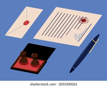 notary execution documents icon set