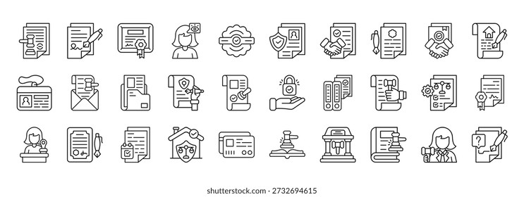Notary Icon set Collection in Line Style. notary, legal, document, signature, certificate, verification