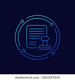 notary icon, stamp and document linear design