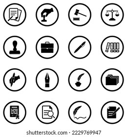 Notary Icons. Black Flat Design In Circle. Vector Illustration.