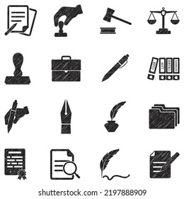 Notary Icons. Black Scribble Design. Vector Illustration.