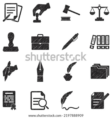 Notary Icons. Black Scribble Design. Vector Illustration.