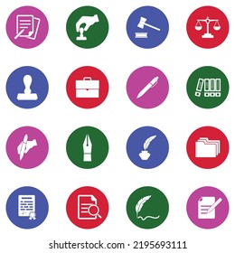 Notary Icons. White Flat Collection In Circle. Vector Illustration.