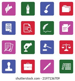 Notary Icons. White Flat Collection In Square. Vector Illustration.