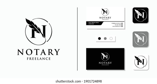 Notary Logo Initial Letter N And Business Card Design Template