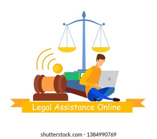 Notary Online Service Web Banner Vector Template. Legal Assistance, Lawyer Cartoon Character. Jurisprudence University Student Preparing for Exams. Justice, Judgement Course Webinar