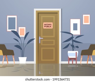 Notary Public Office Door Signing And Legalization Documents Concept