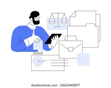 Notary public service isolated cartoon vector illustrations. Brick and mortar bank worker deals with document notarization, business people, financial authority and literacy vector cartoon.