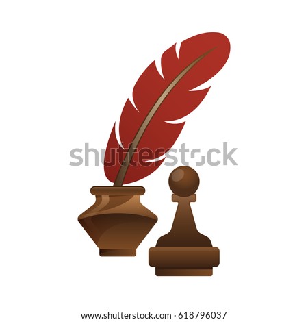 Notary public services icon vector illustration. Inkwell, pen and notary seal.