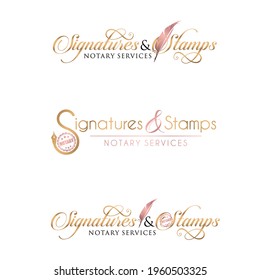 Notary Service Business Logo Feather And Stamp