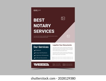 Notary service flyer template design. Lawyer notary service poster leaflet design. Legal document signing service flyer poster template