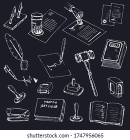 Notary service  isolated hand drawn doodles Vector set