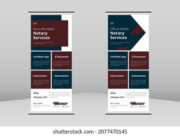 Notary service Roll up Banner Design, Lawyer notary service poster Roll up leaflet template. Legal document signing service poster template. Notary service poster DL Flyer