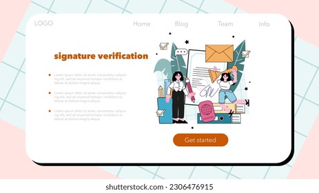 Notary service web banner or landing page. Professional lawyer witnessing and legalizing paper documents. Specialist authorised to perform acts in legal affairs. Flat vector illustration