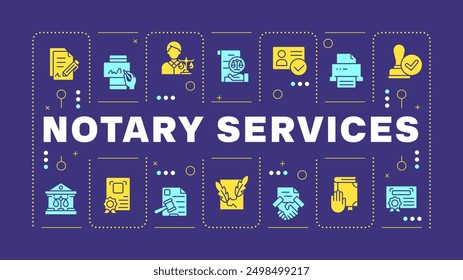 Notary services blue word concept. Signing document, paperwork. Will and trust, oath. Visual communication. Vector art with lettering text, editable glyph icons