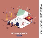 Notary services isometric and colored composition with last will and testament document vector illustration