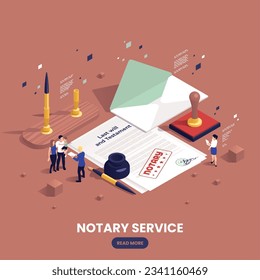 Notary services isometric and colored composition with last will and testament document vector illustration