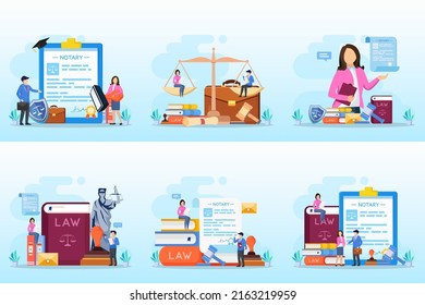 Notary Services And Legal Assistance Flat Vector Illustration.