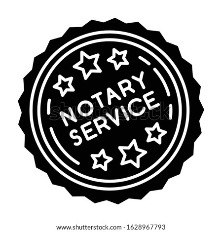 Notary services stamp mark black glyph icon. Apostille and legalization. Notarization. Notarized document. Validation, confirmation. Silhouette symbol on white space. Vector isolated illustration