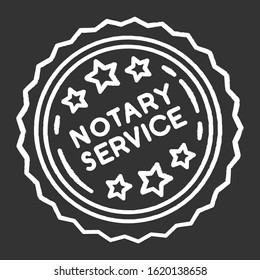 Notary services stamp mark chalk white icon on black background. Apostille and legalization. Notarization. Notarized document. Authentification. Validation. Isolated vector chalkboard illustration