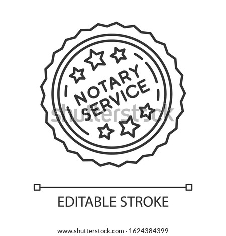 Notary services stamp mark pixel perfect linear icon. Notarization. Authentification. Validation. Thin line customizable illustration. Contour symbol. Vector isolated outline drawing. Editable stroke