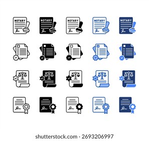 Notário, Verificação, Notarial, Conjunto de ícones de estilo múltiplo de licença.