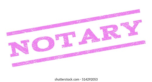 Notary watermark stamp. Text caption between parallel lines with grunge design style. Rubber seal stamp with scratched texture. Vector violet color ink imprint on a white background.