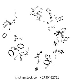 Notation melody record classic concept. Notation melody record clip art.  Black notes symbols. Mensural musical notation.