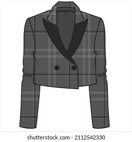 NOTCH COLLAR CROP BODY DOUBLE BLAZER DE COLLAR DE CONTRASTE PARA MUJERES EMPRESARIAS UTILIZADAS EN ARCHIVO DE VECTOR EDITORIAL