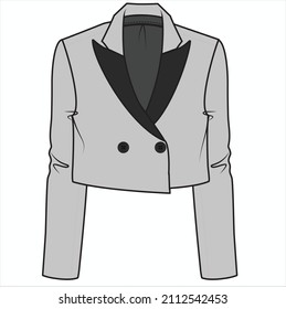 NOTCH COLLAR CROP BODY DOUBLE BLAZER DE COLLAR DE CONTRASTE PARA MUJERES EMPRESARIAS UTILIZADAS EN ARCHIVO DE VECTOR EDITORIAL