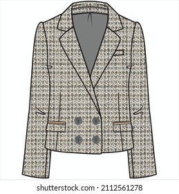 NOTCH COLLAR DOUBLE BREASTED RELAX FIT GREY TWEED BLAZER FOR WOMEN CORPORATE WEAR VECTOR