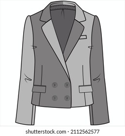 NOTCH COLLAR DOUBLE BREASTED RELAX FIT COLOR BLOCK BLAZER FOR WOMEN CORPORATE WEAR VECTOR