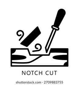 Notch Cut Glyph Icon, Mini-Illustration beziehen sich auf Tischlerei, Holzindustrie. Für moderne Konzeption, UI, UX Web- und App-Entwicklung.