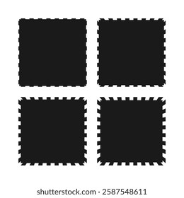 Notch edge bursting square shape icons. A set of squared symbols with notched edges. Isolated on a white background.