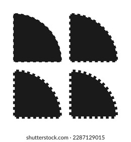 Notch edge quarter circle icon set. A set of 4 quadrant shapes with notched edges. Isolated on a white background.