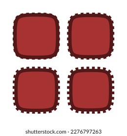 Notch edge red squircle stroke shapes. A group of 4 curved squares with round corners and notched edges. Isolated on a white background.