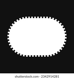 Notch edge rounded rectangle border frame. An empty white rectangular outline with notched edges on a black background.